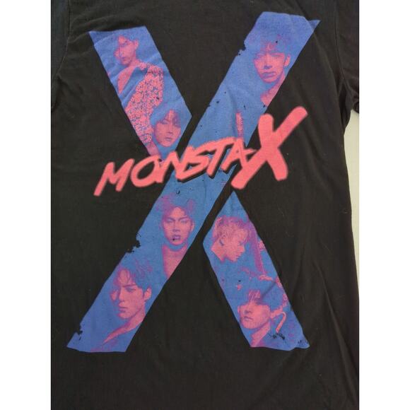 Monsta X L-Pop Band Short Sleeve Graphic T Shirt Black Starship Hashtag  Size XS - Picture 2 of 4